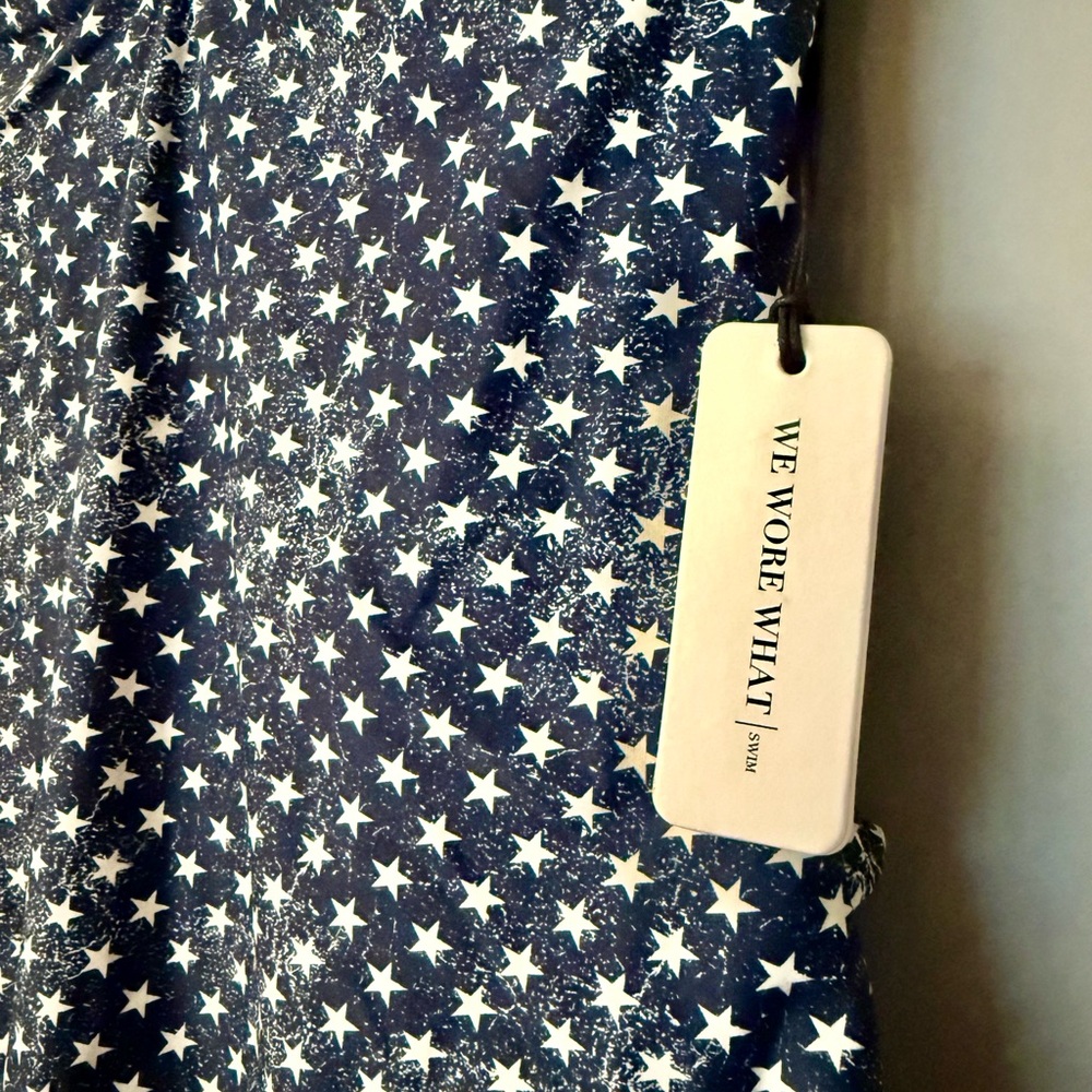WeWoreWhat One Piece Distressed Navy Star Print Strapless Swim Suit Americana - Picture 6 of 15